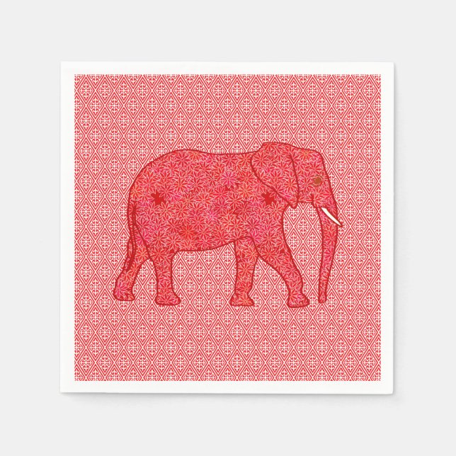 Flower elephant - deep red and coral napkin (Front)