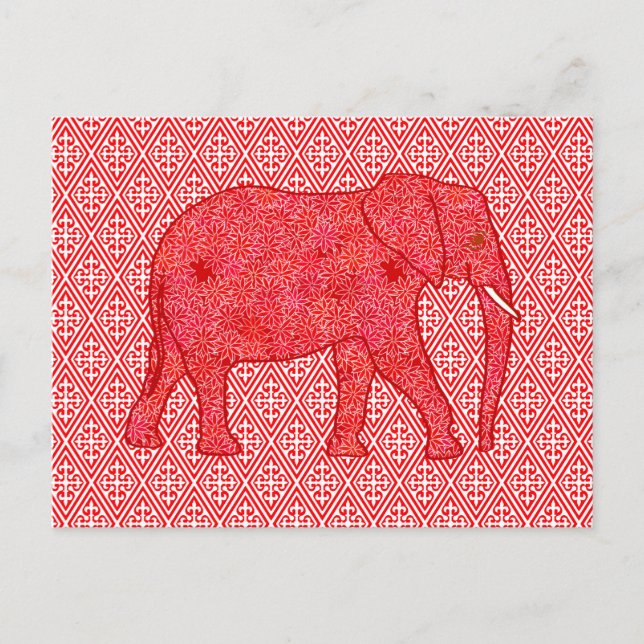 Flower elephant - deep red and coral postcard (Front)