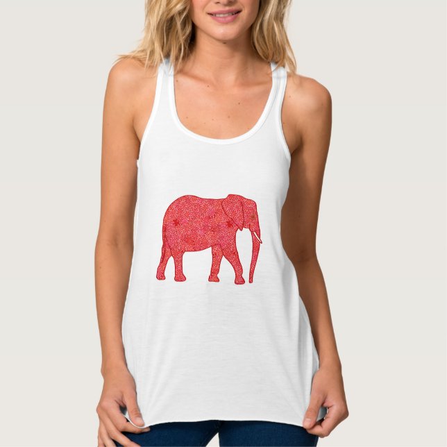 Flower elephant - deep red and coral singlet (Front)