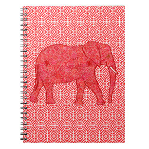 Flower elephant - deep red and coral spiral notebook