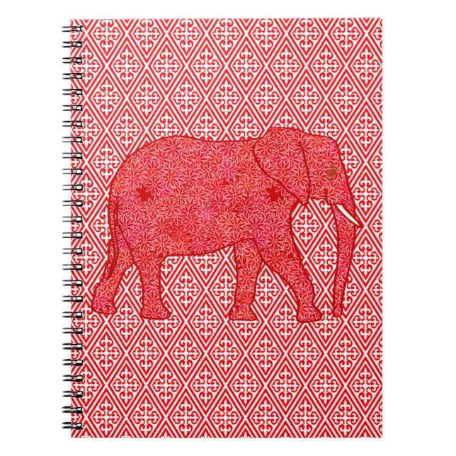 Flower elephant - deep red and coral spiral notebook (Front)