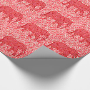 Flower elephant - deep red and coral wrapping paper