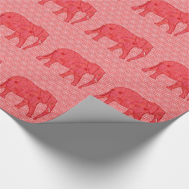 Flower elephant - deep red and coral wrapping paper (Corner)