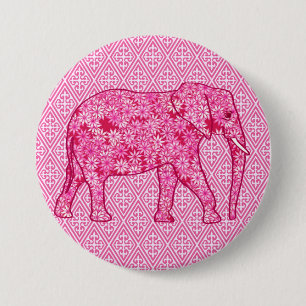 Flower elephant - fuchsia pink 7.5 cm round badge