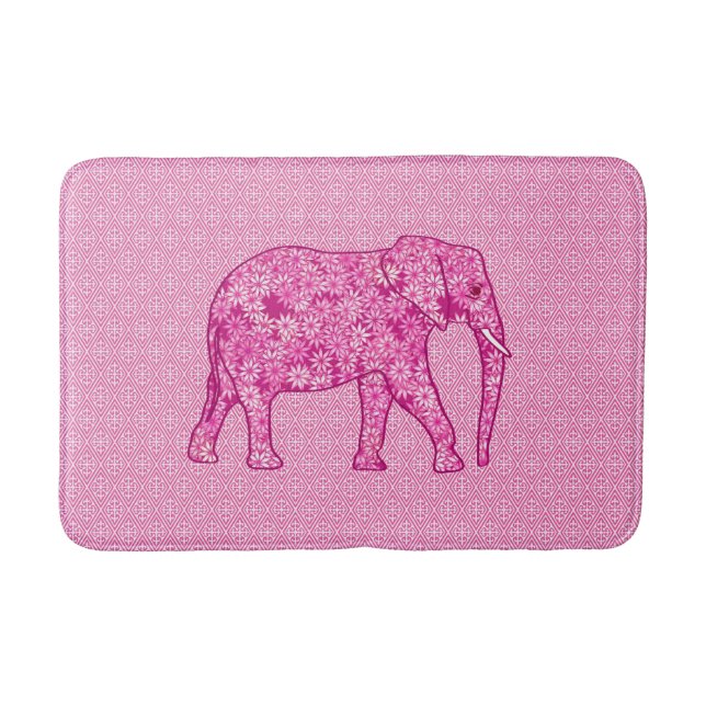 Flower elephant - fuchsia pink bath mat (Front)