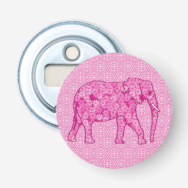 Flower elephant - fuchsia pink bottle opener (Front)