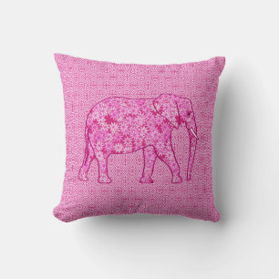 Flower elephant - fuchsia pink cushion