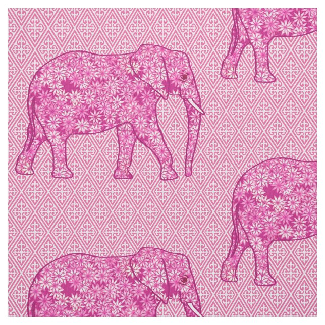 Flower elephant - fuchsia pink fabric (Swatch)