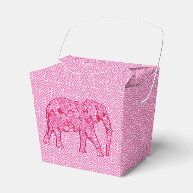 Flower elephant - fuchsia pink favour box (Front Side)