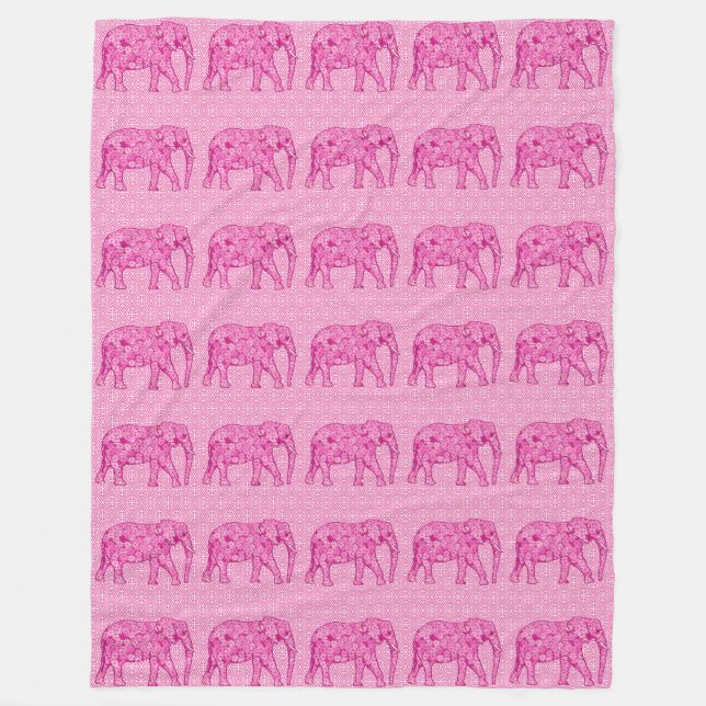 Flower elephant - fuchsia pink fleece blanket (Front)