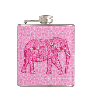 Flower elephant - fuchsia pink hip flask