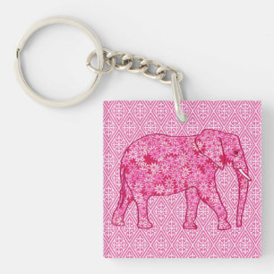 Flower elephant - fuchsia pink key ring