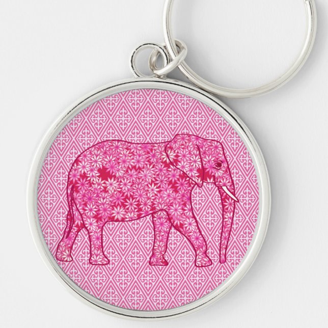 Flower elephant - fuchsia pink key ring (Front)