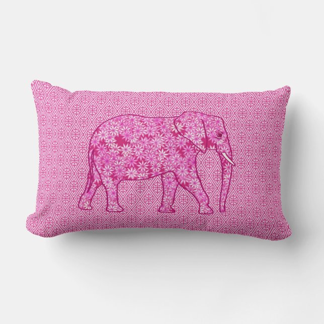 Flower elephant - fuchsia pink lumbar cushion (Front)