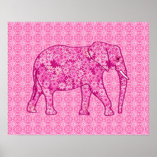 Flower elephant - fuchsia pink poster
