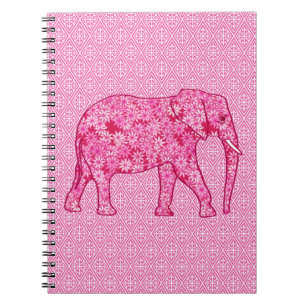 Flower elephant - fuchsia pink spiral notebook