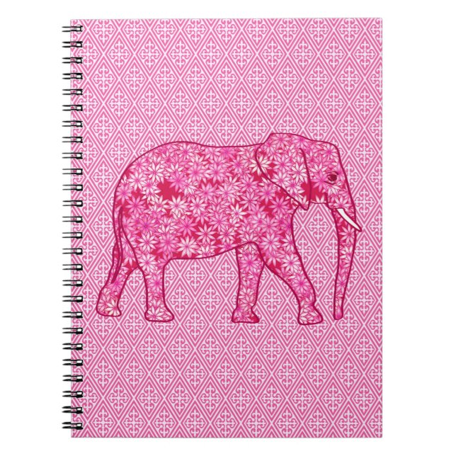 Flower elephant - fuchsia pink spiral notebook (Front)