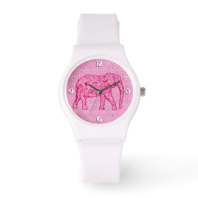 Flower elephant - fuchsia pink watch (Front)