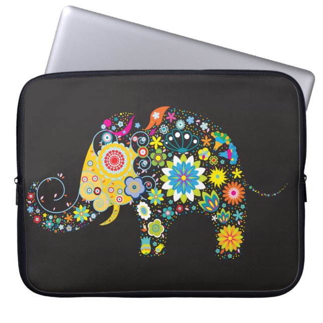 Flower Elephant Girly Retro Floral Fashion Laptop Sleeve (Front)