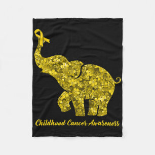 Flower Elephant Gold Ribbon Childhood Cancer Aware Fleece Blanket
