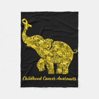 Flower Elephant Gold Ribbon Childhood Cancer Aware Fleece Blanket