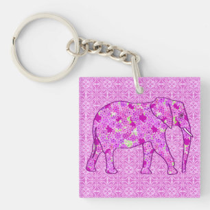 Flower elephant - orchid and magenta key ring