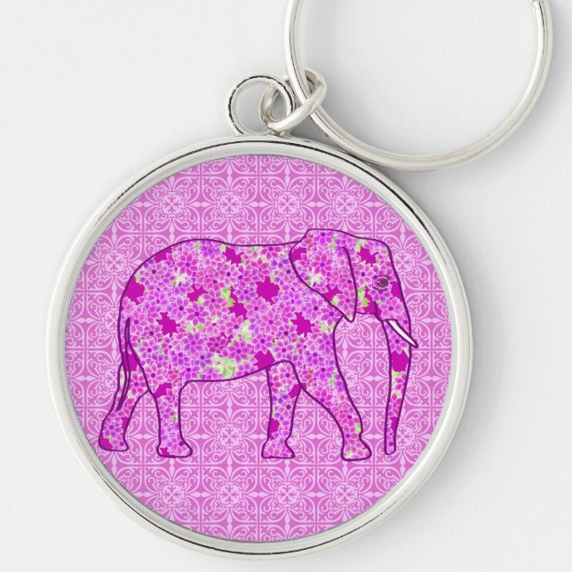 Flower elephant - orchid and magenta key ring (Front)