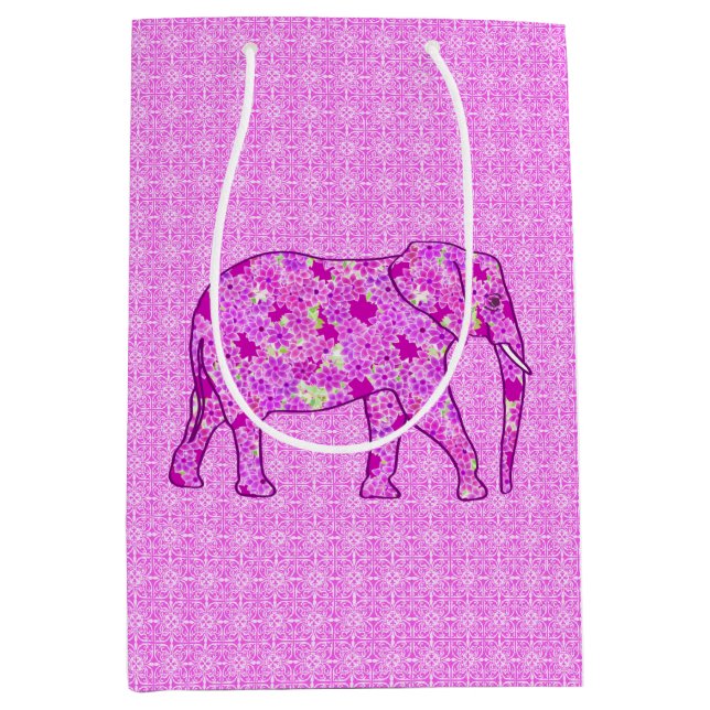 Flower Elephant, Orchid and Magenta Medium Gift Bag (Front)