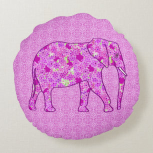 Flower elephant - orchid and magenta round cushion