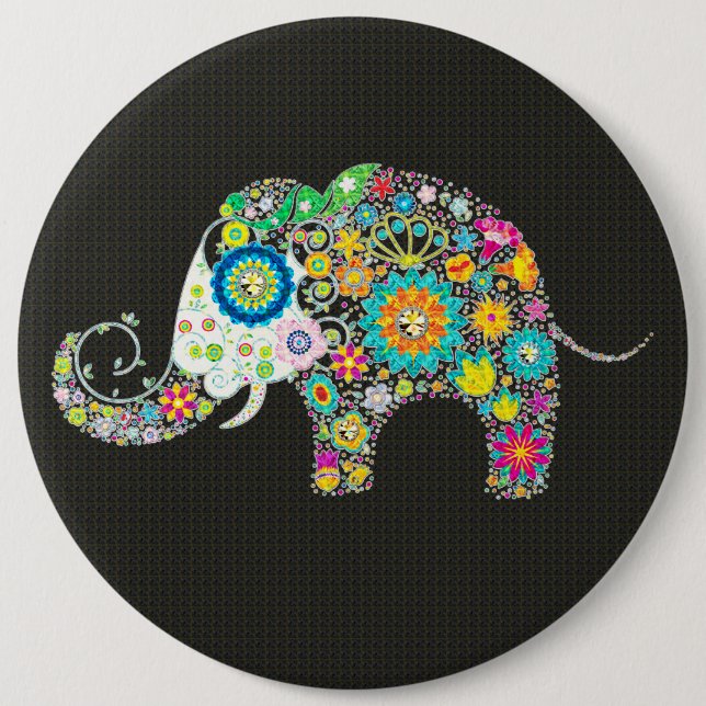 Flower Elephant With Diamond Studs 6 Cm Round Badge (Front)