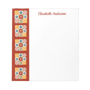 Flower Embroidered Quilt Block Border Note Pad