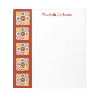 Flower Embroidered Quilt Block Border Note Pad