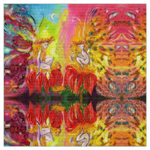 FLOWER FAIRIES OF DAWN Red Yellow Fantasy Fabric