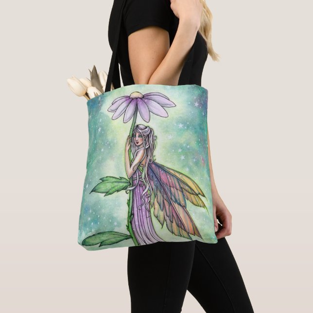 Flower Fairy Colourful Starry Garden Artwork Tote Bag (Close Up)