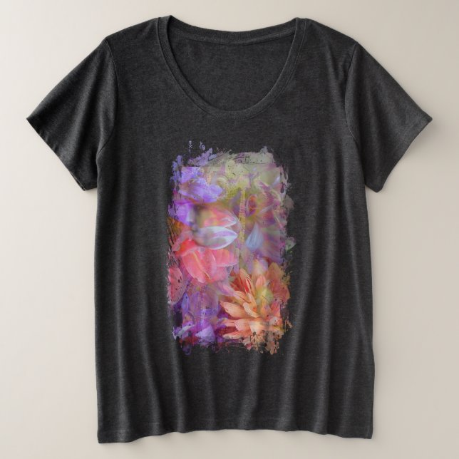 Flower Fairy Double Exposure Fantasy Art Plus Size T-Shirt (Design Front)