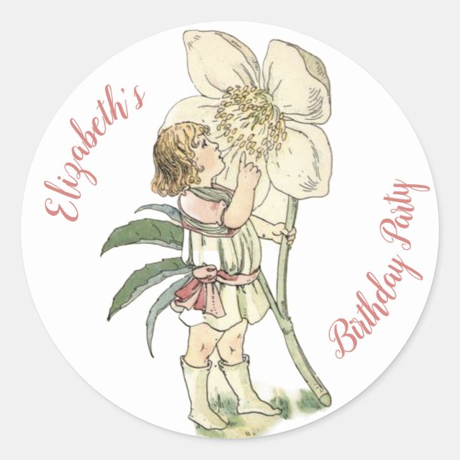 Flower Fairy Folded Note Card Classic Round Sticker (Front)
