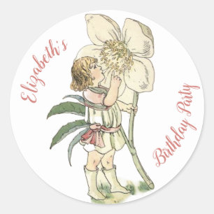 Flower Fairy Gardeners Folded Note Card Classic Round Sticker