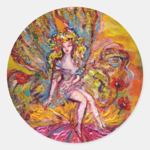 FLOWER FAIRY ON THE PINK IRIS fantasy Classic Round Sticker