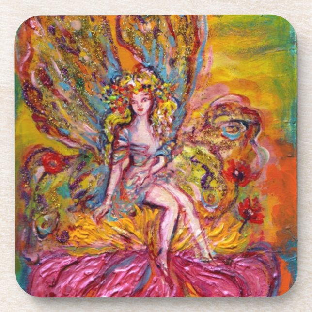 FLOWER FAIRY ON THE PINK IRIS Fantasy Coaster (Front)