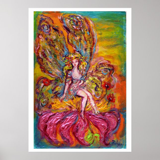 FLOWER FAIRY ON THE PINK IRIS Fantasy Poster (Front)