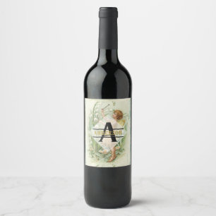 Flower Fairy Snowbells Vintage Art Monogram Named Wine Label