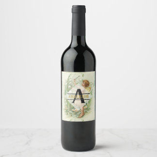 Flower Fairy Snowbells Vintage Art Monogram Named Wine Label