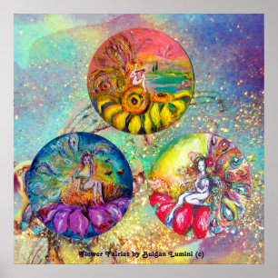 FLOWER FAIRY TALES IN BLUE GREEN GOLD SPARKLES POSTER