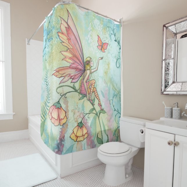 Flower Fairy Watercolor Illustration Light Airy Shower Curtain (In Situ)