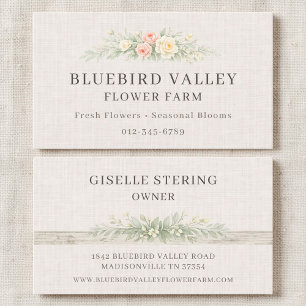 Flower Farm Shabby Chic Farmhouse Linen Floral Business Card