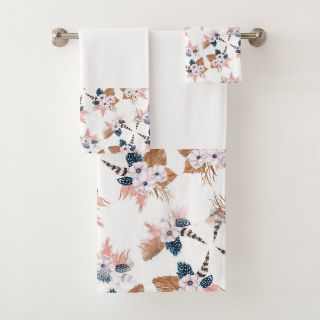 Flower Feather Boho geometric Towel Set (Insitu)