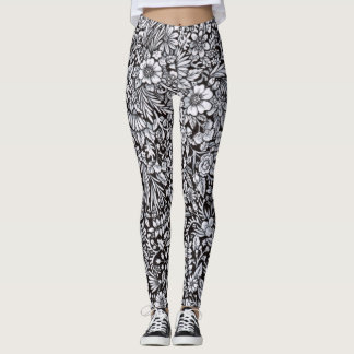 Flower Field Black and White Leggings