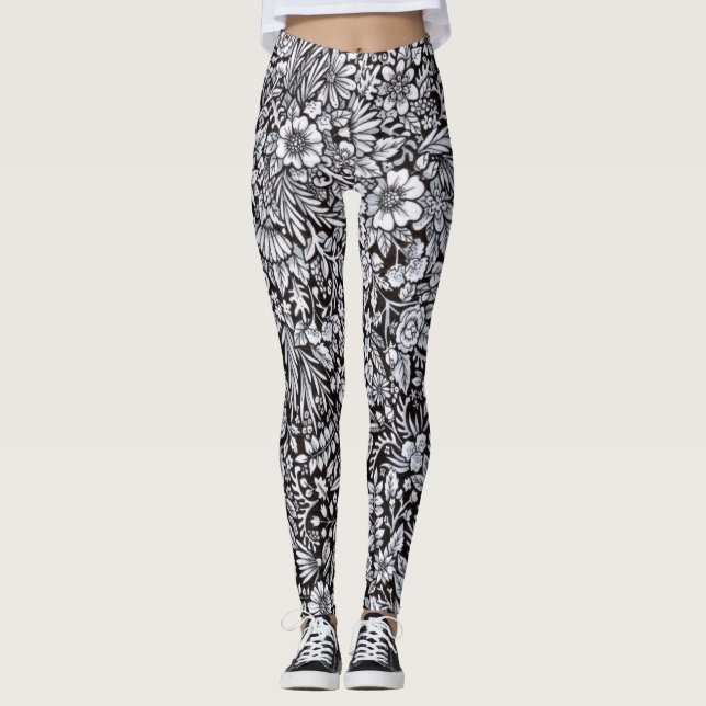 Flower Field Black and White Leggings (Front)