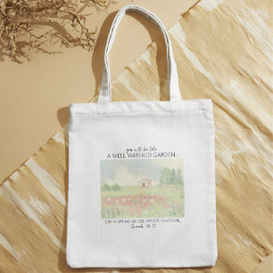 Flower Field Christian Bible Verse Tote Bag
