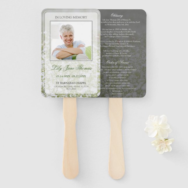 Flower Field In Loving Memory Funeral Program Hand Fan (Front and Back)